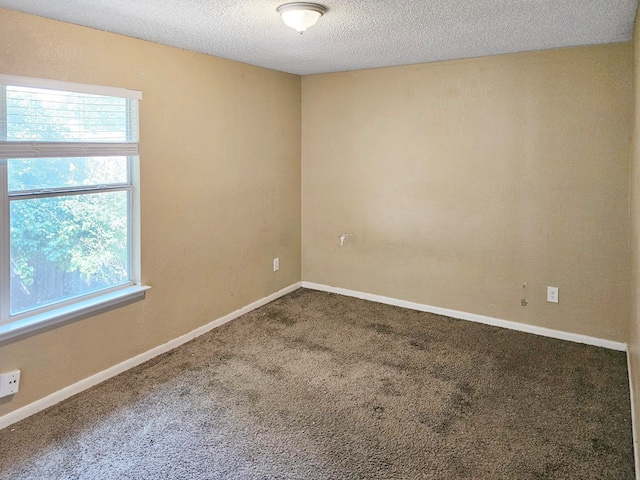 carpeted empty room featuring a textured ceiling