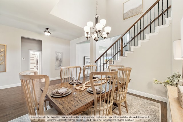 dining space with a chandelier and wood-type flooring