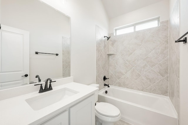 full bathroom featuring  shower combination, vanity, and toilet