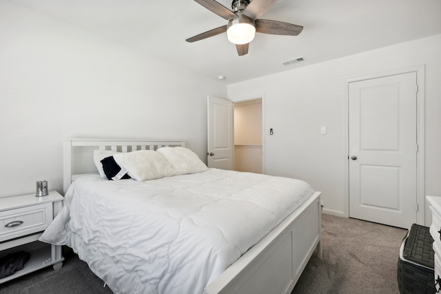 bedroom featuring carpet floors and ceiling fan