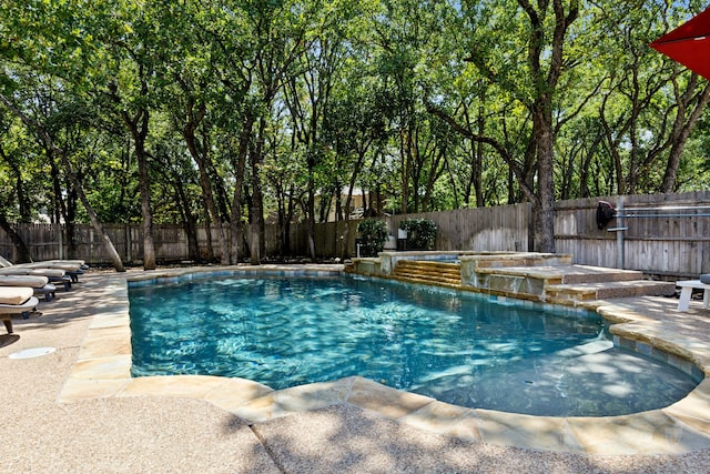 view of pool with pool water feature