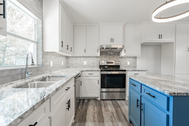 kitchen featuring sink, decorative backsplash, hardwood / wood-style floors, and stainless steel appliances