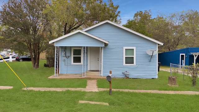 bungalow with a front lawn