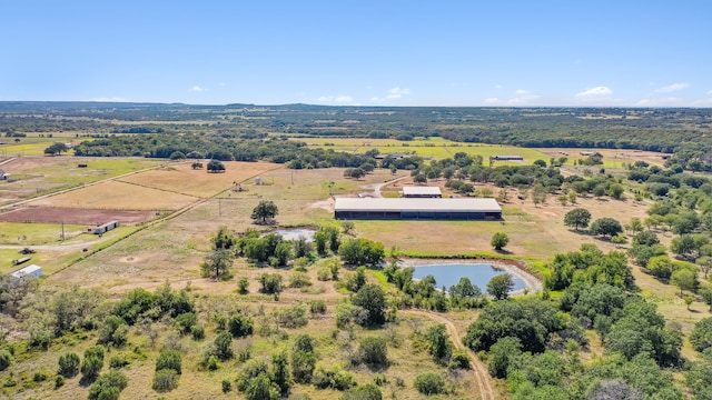 aerial view featuring a rural view and a water view