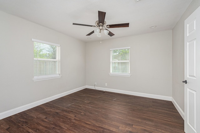 unfurnished room featuring ceiling fan and wood-type flooring