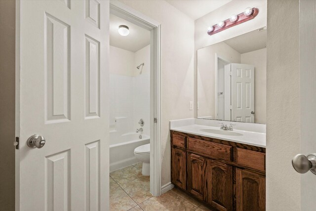 full bathroom featuring shower / bathtub combination, tile patterned flooring, vanity, and toilet