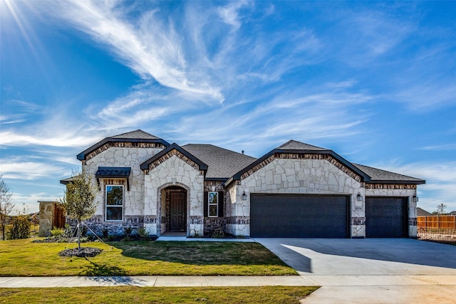 view of front of home featuring a front lawn and a garage