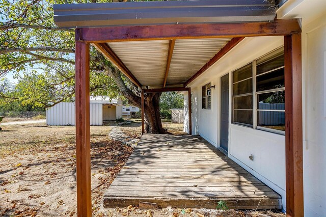 deck with a shed