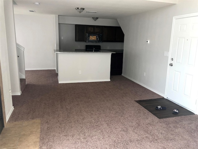 kitchen featuring carpet and stove