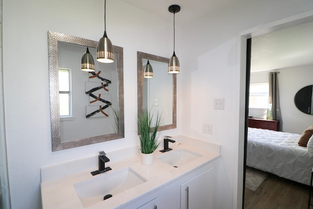 bathroom featuring hardwood / wood-style floors and vanity