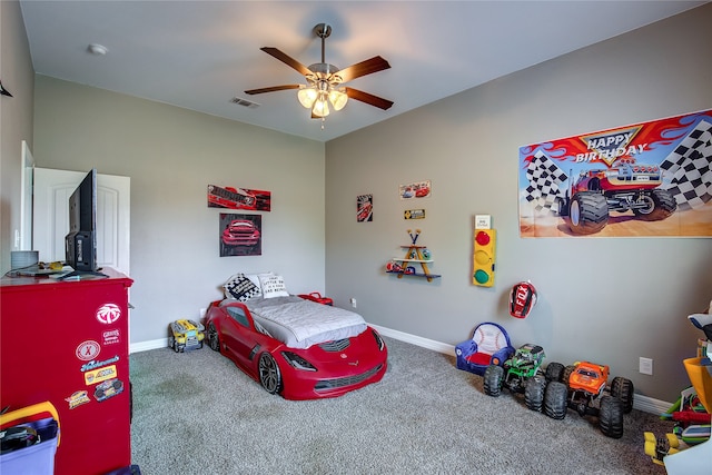 bedroom with carpet flooring and ceiling fan