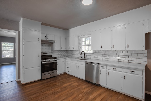 kitchen featuring a wealth of natural light, stainless steel appliances, and dark hardwood / wood-style floors