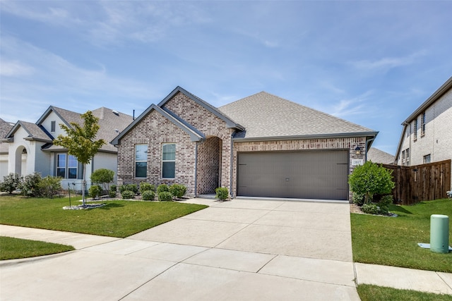 view of front facade featuring a garage and a front lawn