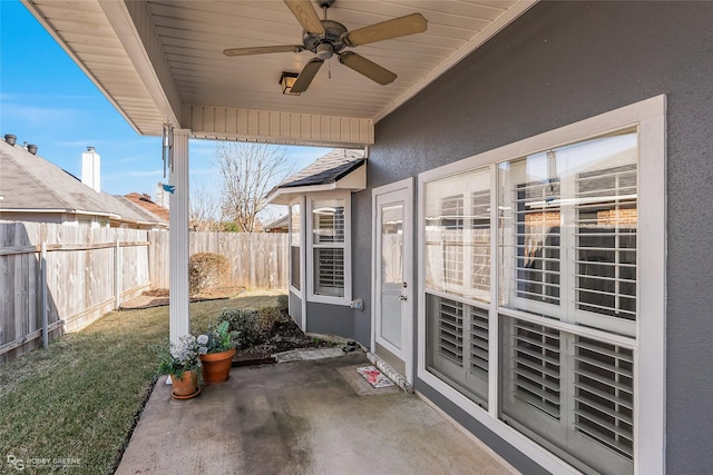 view of patio / terrace featuring ceiling fan