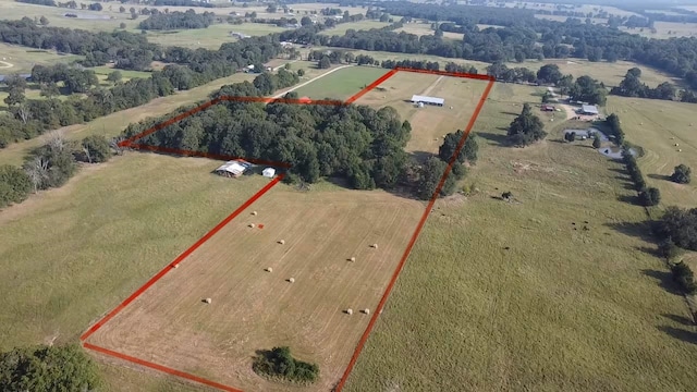 birds eye view of property with a rural view