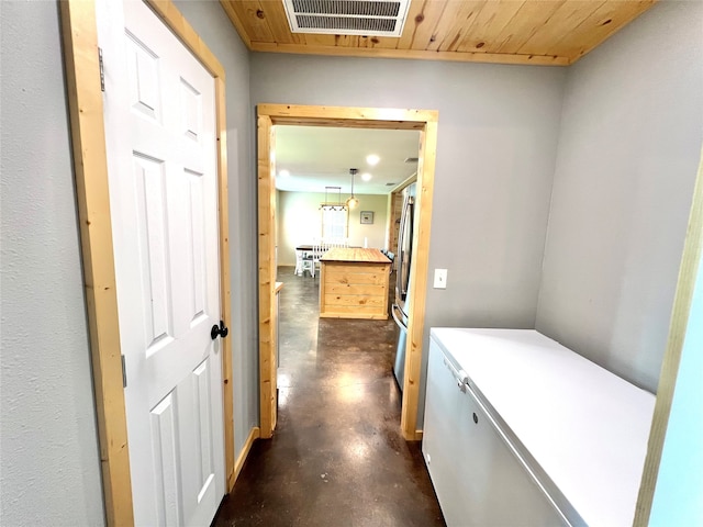 corridor with wooden ceiling