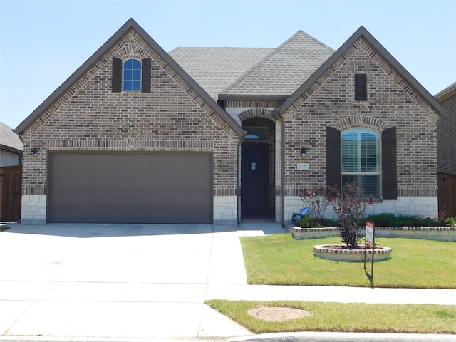 view of front of property featuring a garage and a front yard