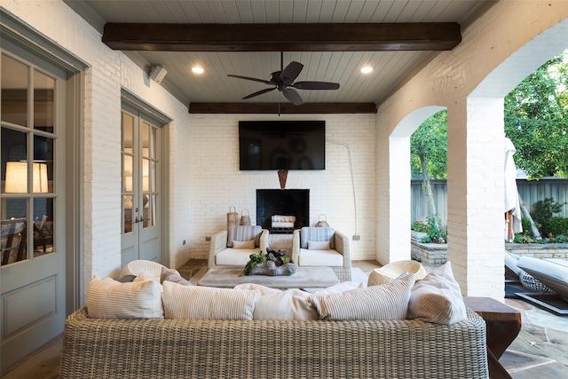 view of patio featuring ceiling fan and an outdoor hangout area