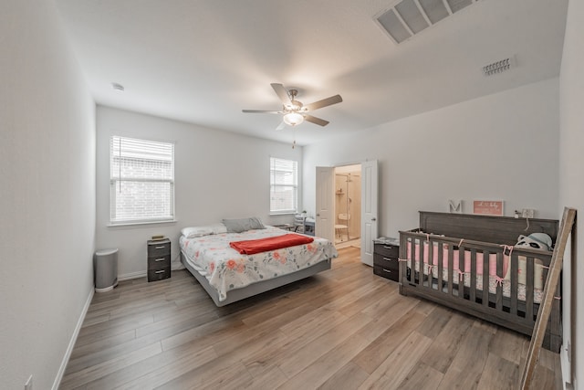 bedroom featuring ceiling fan and hardwood / wood-style flooring