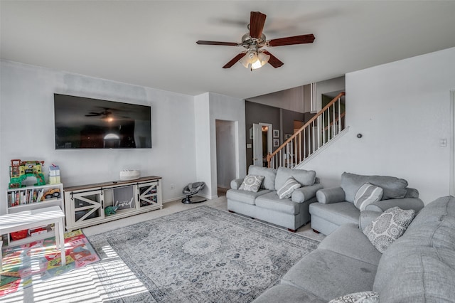 living room with ceiling fan