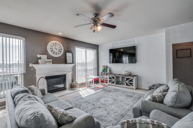 living room featuring ceiling fan