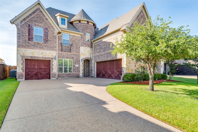 view of front of house featuring a garage and a front lawn