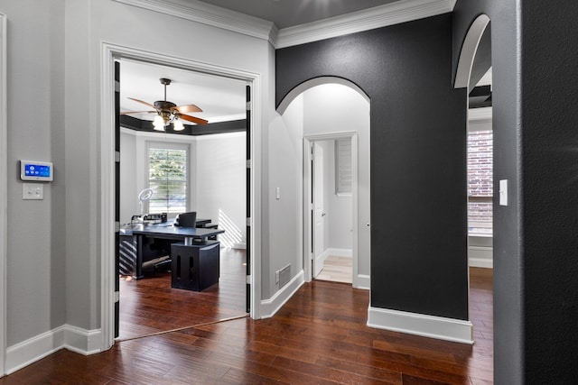 interior space featuring hardwood / wood-style floors and ornamental molding