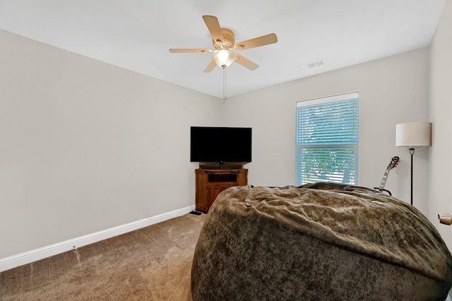 bedroom with carpet flooring and ceiling fan