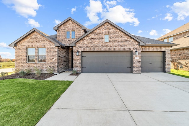 view of front of property featuring a garage and a front yard