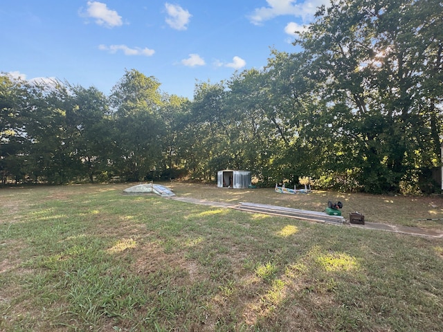 view of yard with a shed