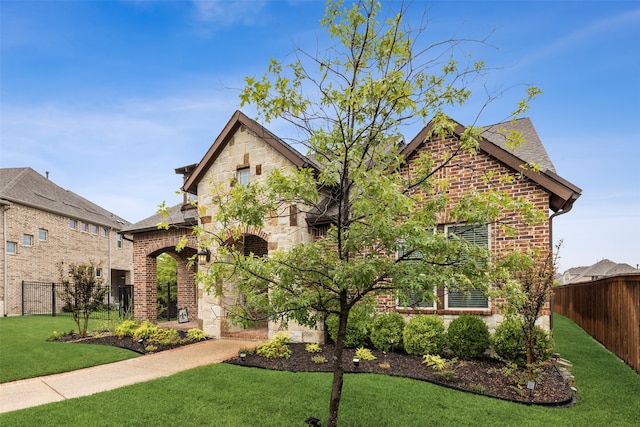 view of front of home with a front lawn