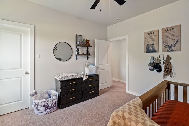 bedroom with carpet floors and ceiling fan