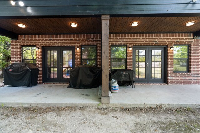 view of patio with french doors and area for grilling