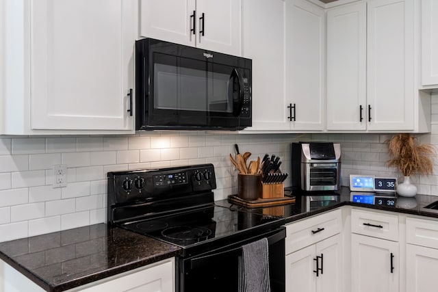 kitchen with white cabinets and black appliances