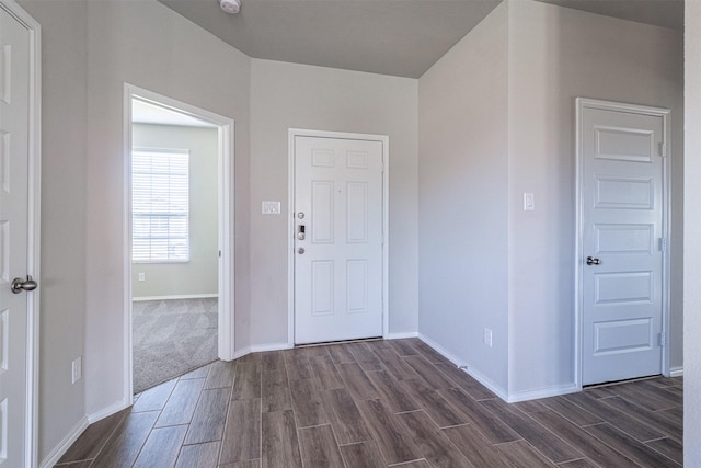 entrance foyer featuring baseboards and wood tiled floor