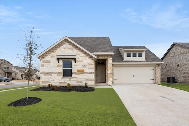 3476 N Crowley Cleburne Rd, Fort Worth, TX 76123 - view of front of property featuring a garage, a front yard, and central air condition unit