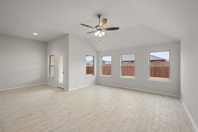 3476 N Crowley Cleburne Rd, Fort Worth, TX 76123 - unfurnished room featuring ceiling fan, lofted ceiling, and light hardwood / wood-style floors