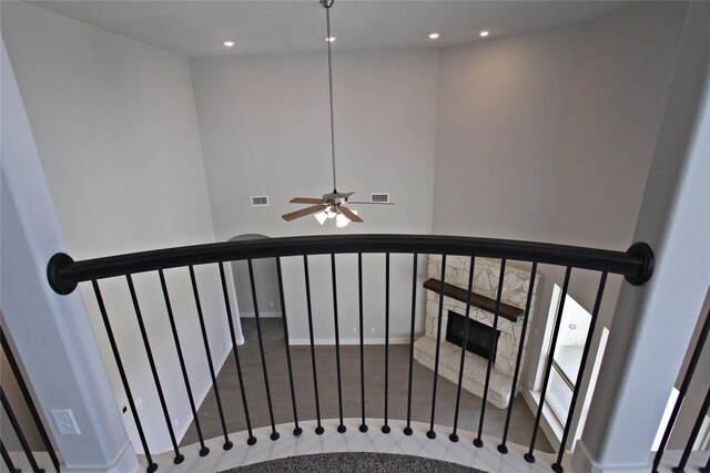 168 Falcon Point Dr, Heath, TX 75032 - stairway with carpet and ceiling fan