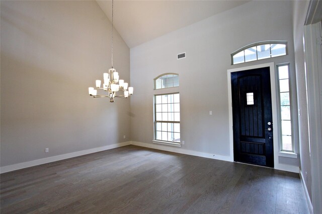 168 Falcon Point Dr, Heath, TX 75032 - foyer with dark hardwood / wood-style floors, a chandelier, and high vaulted ceiling