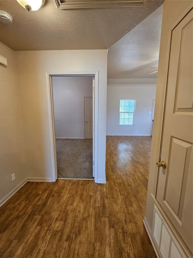 hallway featuring a textured ceiling and carpet flooring