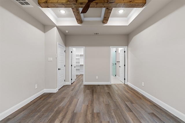 interior space with beam ceiling and wood-type flooring