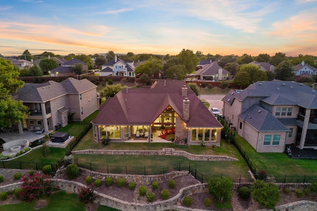 view of aerial view at dusk