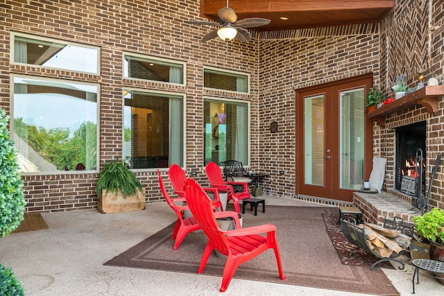 view of patio / terrace with ceiling fan and french doors