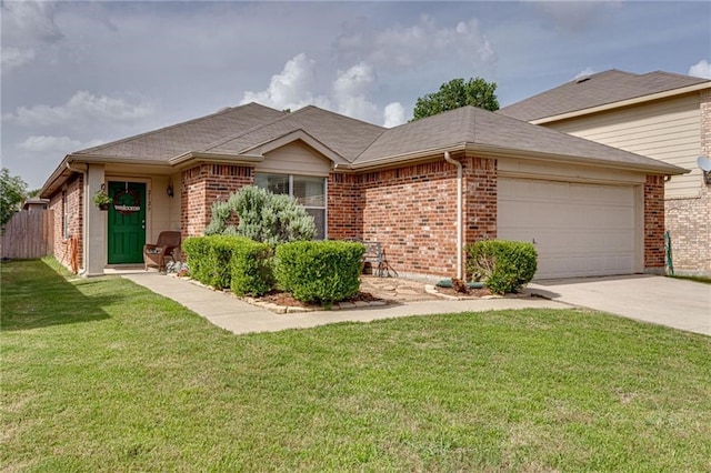 single story home with a garage and a front yard