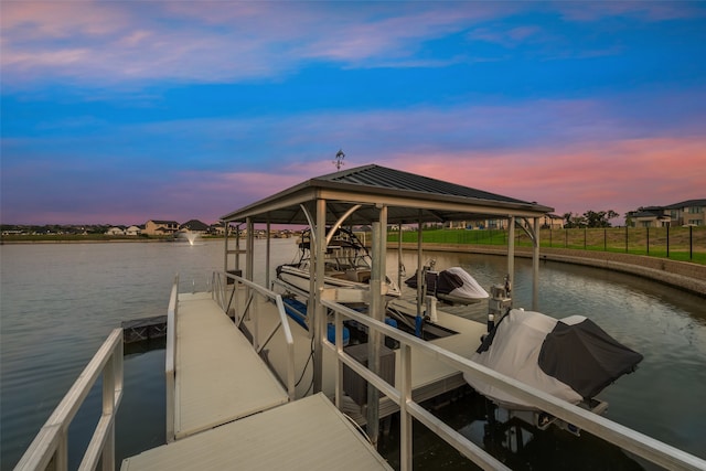 view of dock with a water view