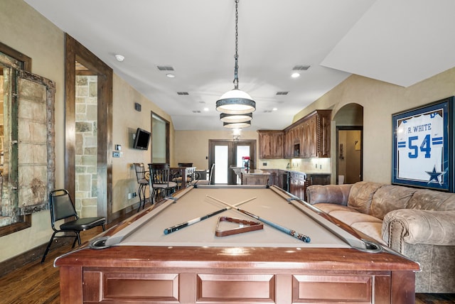 playroom featuring billiards and wood-type flooring