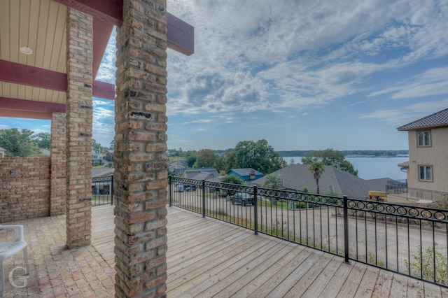 deck with a water view