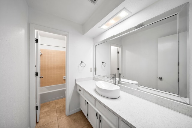 bathroom featuring tile patterned flooring, vanity, and tiled shower / bath