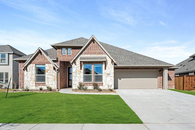 craftsman-style house with a front lawn and a garage