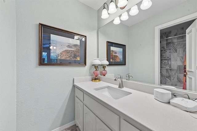 bathroom featuring vanity and walk in shower